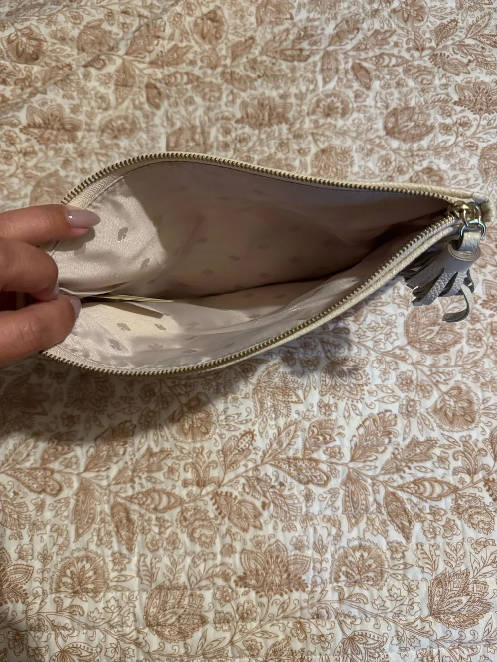 kate spade Beige and Cream Striped Canvas Zip Wristlet